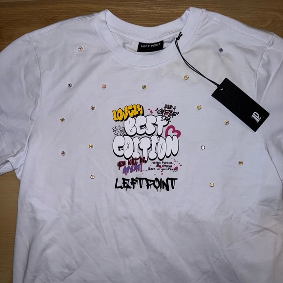Left Point White Rhinestone Graphic Tee - Picture 2 of 3